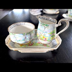 Cream Sugar Tray set Silver Birch Bone China Vintage purchased in the mid 1950s